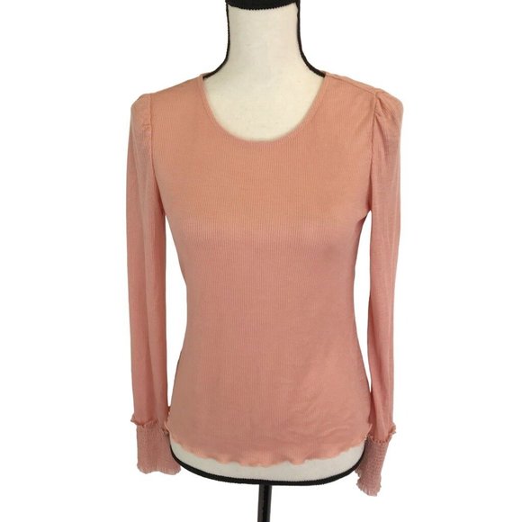 NWT American Rag Womens Peach Puff Long Sleeve Ribbed Knit Top Size S - Picture 1 of 6